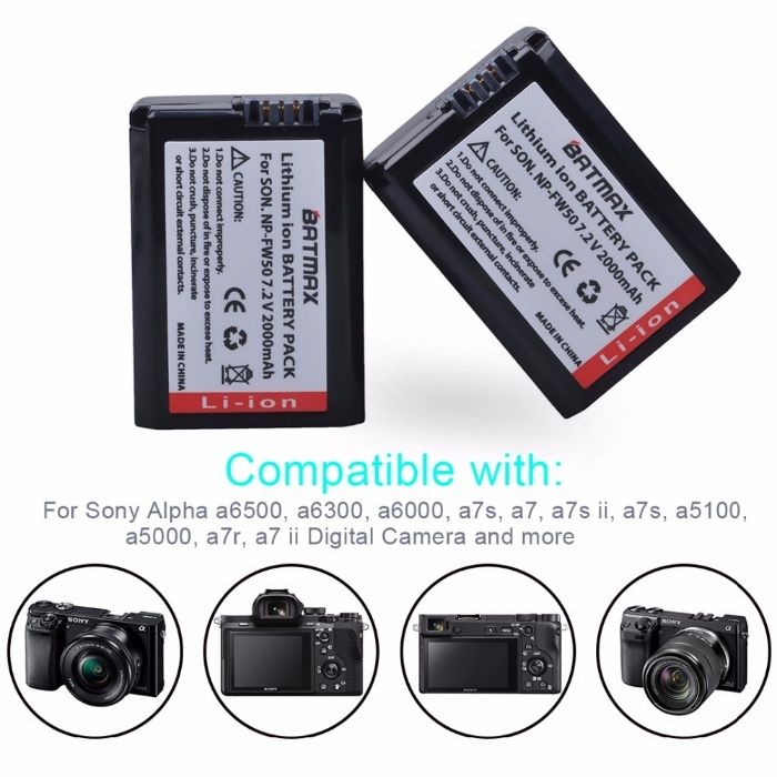 Set 2 acumulatori NP-FW50 + incarcator dublu Sony A6300 A6500 A7 A7II
