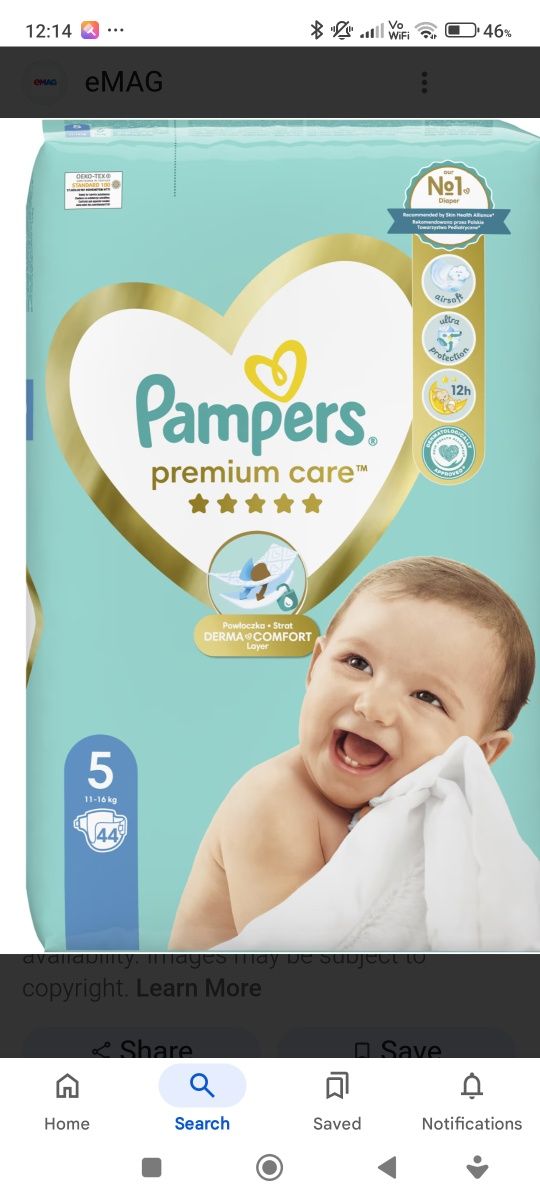 Scutece Pampers Premium Care numarul 5, 11-16 kg, 74 buc