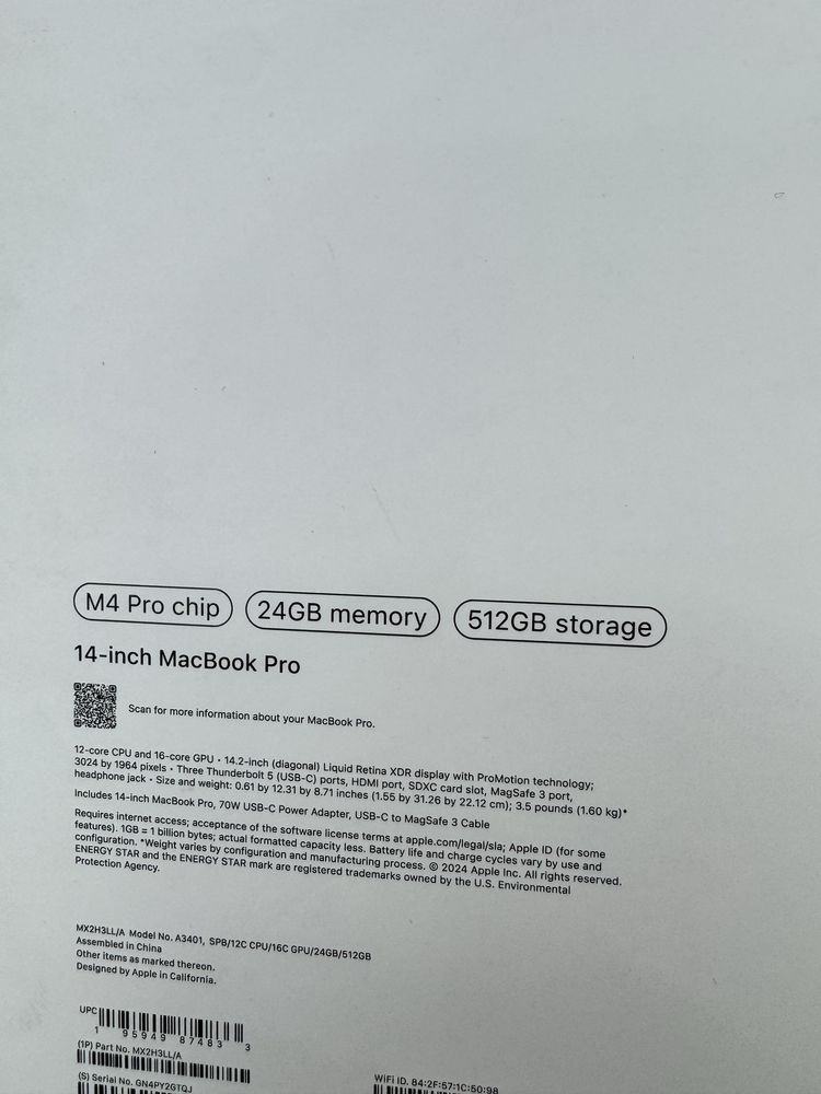 Macbook Pro 14 M4Pro 24/512gb