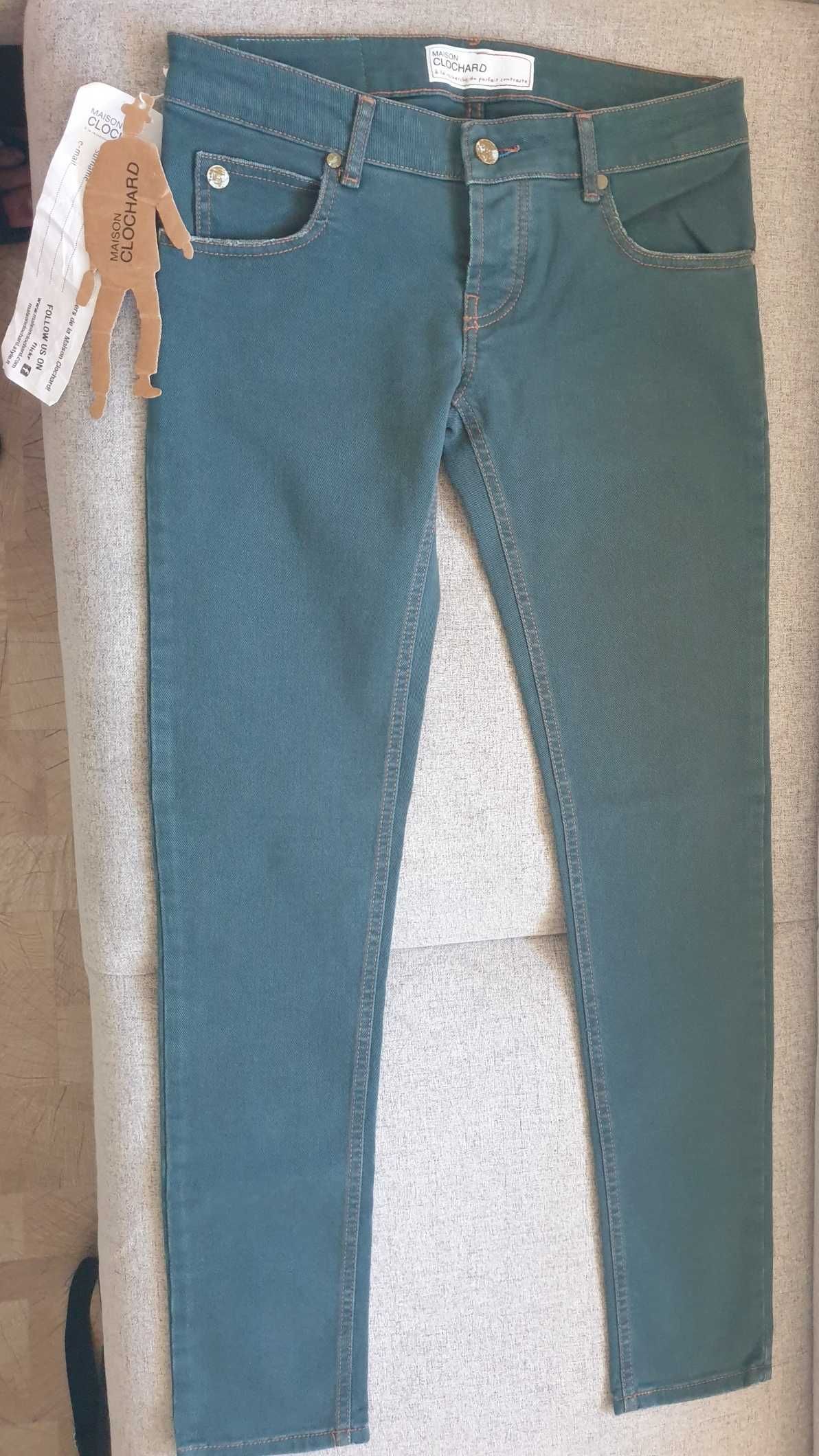 Jeans slim fit MAISON CLOCHARD, Made in Italy, Noi, cul verde-turcoaz