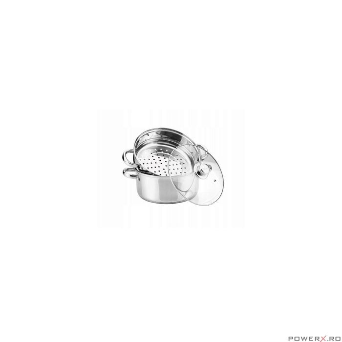 Oala pentru fiert la abur, din inox, cu capac, 5 litri, 24 cm,