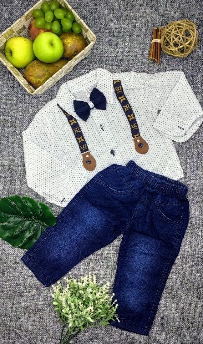 Set elegant BEBOYS compus din pantaloni si camasa cu bretele si papion