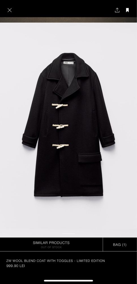 Palton din lână Zara Woman Collection NOU editie limitata, marime S