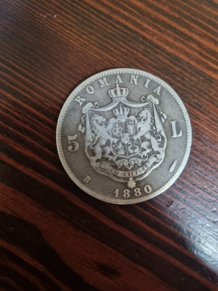 Moneda argint 5 lei din 1880