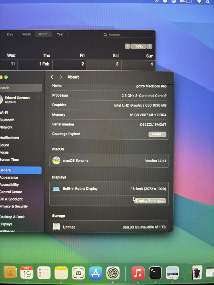 Macbook pro 16”, i9, 16 GB Ram, 1TB