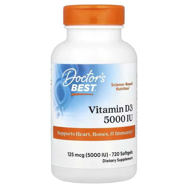 Doctor's Best, Doctors Best, D3, Д3 (5 000 МЕ), 180, 360 и 720 капсул