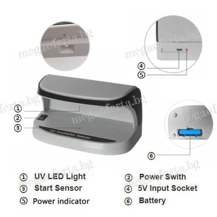 Преносим UV Детектор за Фалшиви Банкноти с Лед Светлина