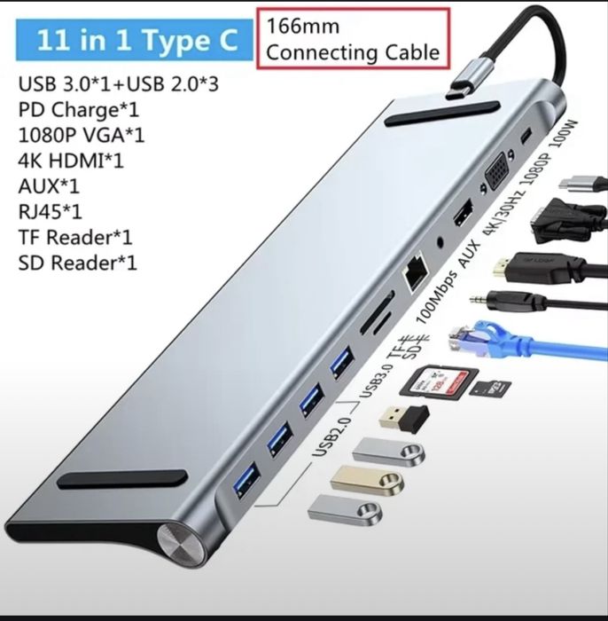 Док-станция типа С USB С Hub 3.0 Разветвитель Многопортовый адаптер 4К