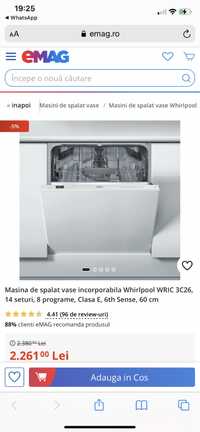 Mașina de spălat vase, NOUA, NEDESFACUTĂ, marca Whirlpool