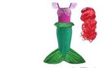 Rochie rochita sirena si peruca NOI 4,5,6,7,8 ani