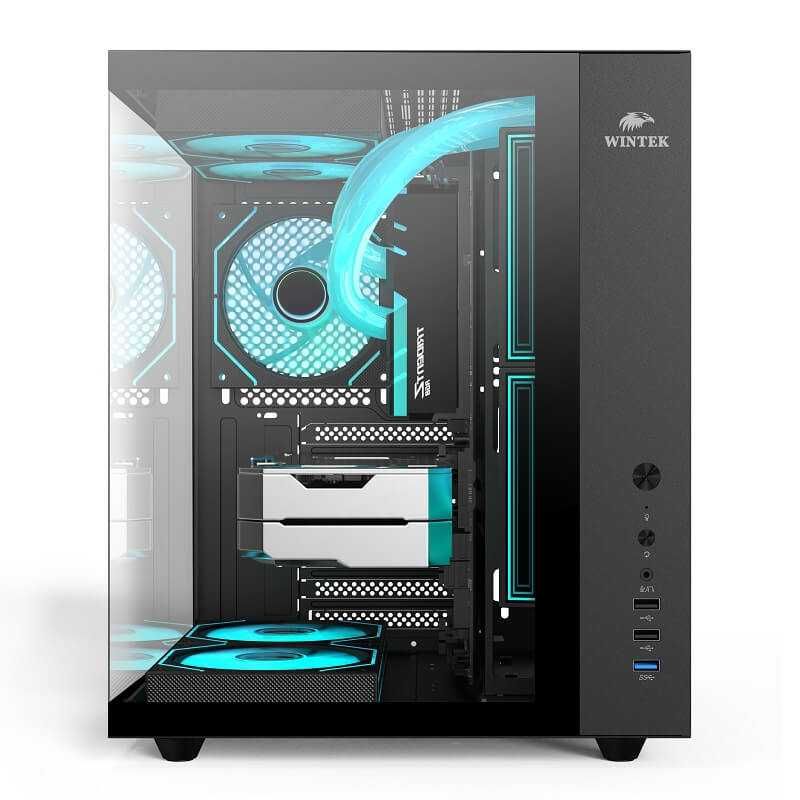 Корпус Wintek Cube Pro V909-B TG, ATX, USB 1*3.0/2*2.0, 5*12cm ARGB