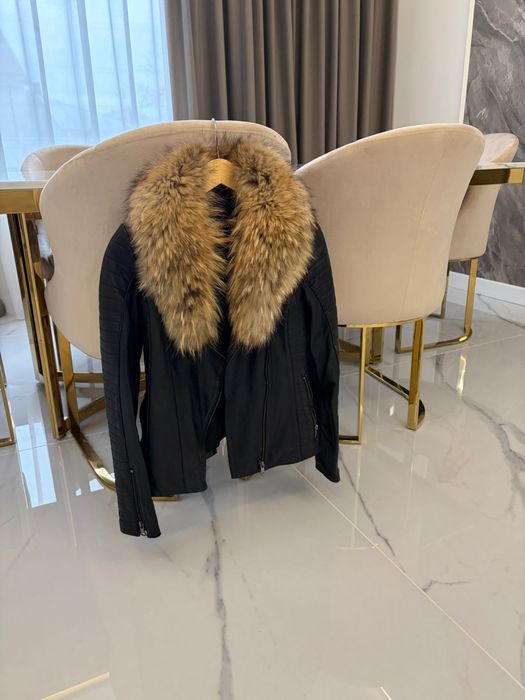 Geaca piele cu guler blana vulpe