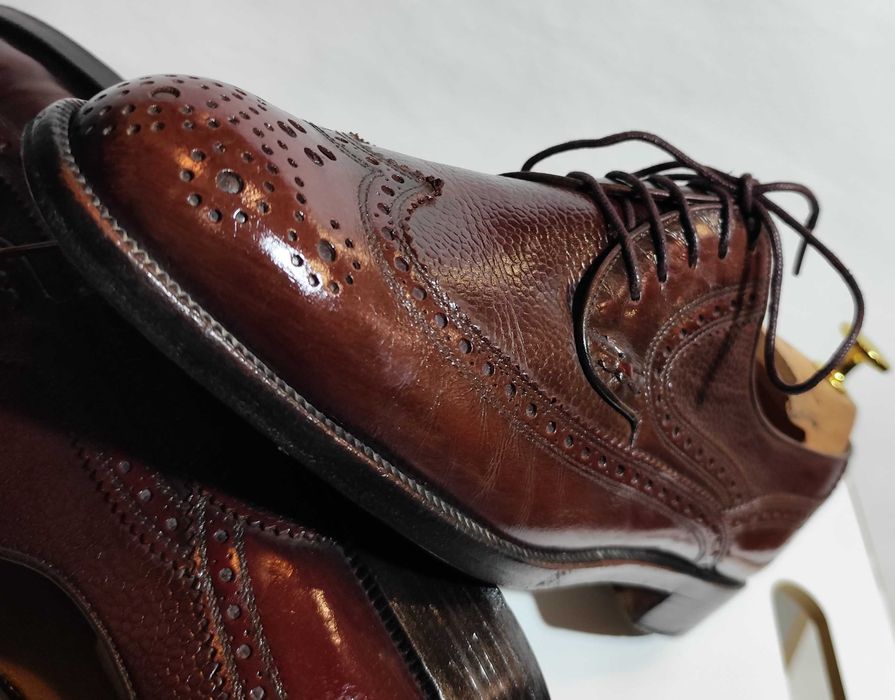 Pantofi wingtip derby 41 41.5 de lux Moreschi lucrati manual piele nat