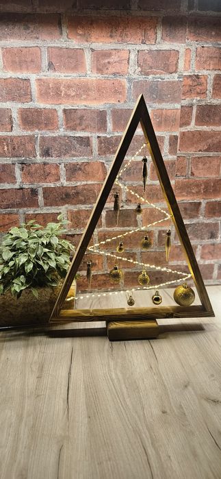 Дървени коледни елхи с лампички ръчна изработка