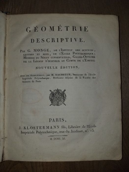 Geometrie descriptive- Gaspar monge, 1809 / Prima editie