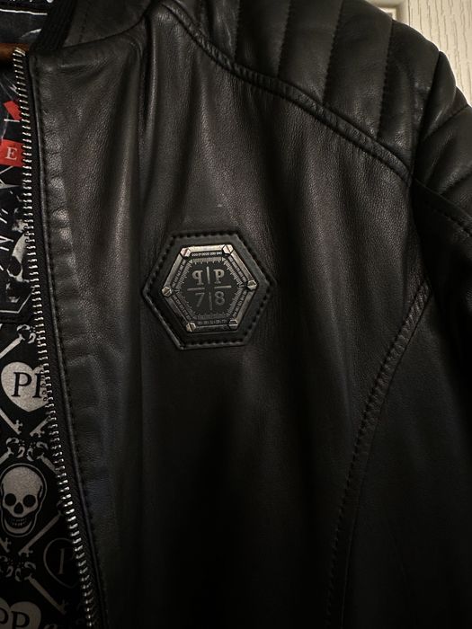 Черно мъжко яке от естествена кожа Phillip plein размер L промо цена