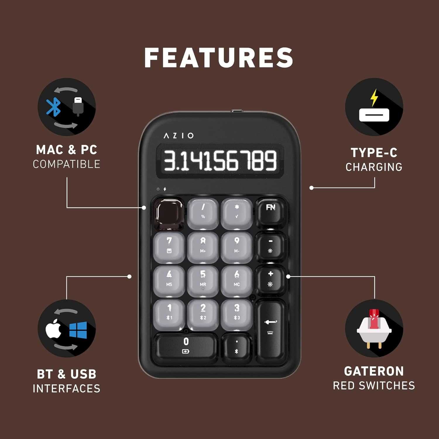 Игровая клавиатура, мышь, NumPad, геймпад, (коричневый сет)
