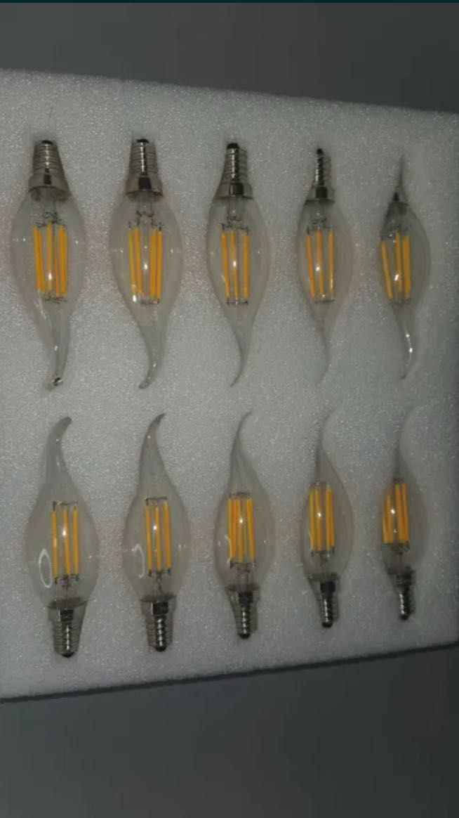 Комплект 10 LED крушки с нажежаема жичка (filament) –форма пламък C35