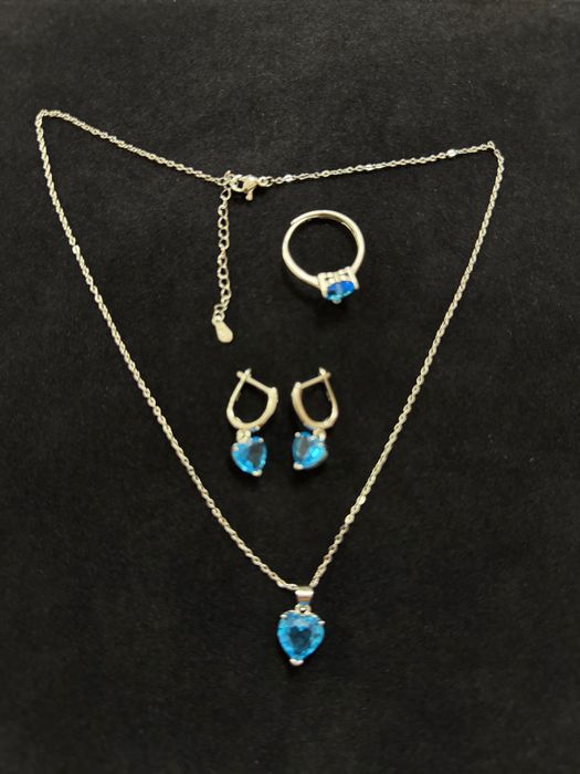 Set argint lanț + inel + cercei