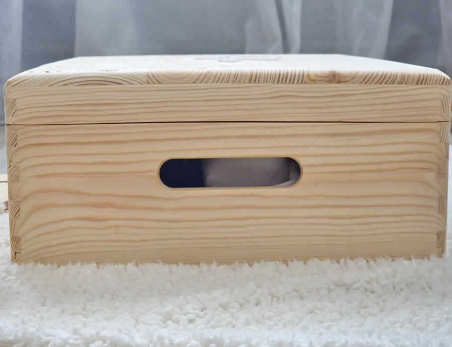 Cutie lemn pin cu capac si manere laterale, 40 x 30 x 14 cm