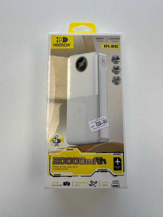 Baterie Externa Premium, 20.000 mAh ,22.5W PD USB TIP C ,AFISAJ