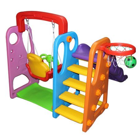 Loc de joaca 3 in 1, tobogan, leagan, cos baschet Kota Baby pentru int