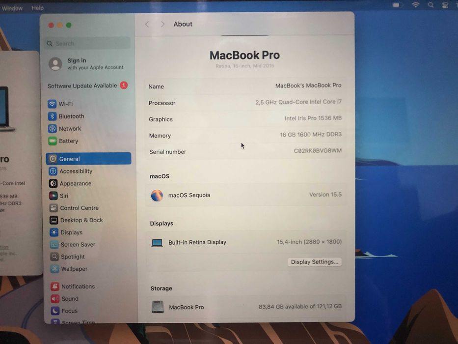 MacBook Pro 15,4" Retina 2015 i7 2,5 GHz, 16GB, flash 128GB. IMPECABIL