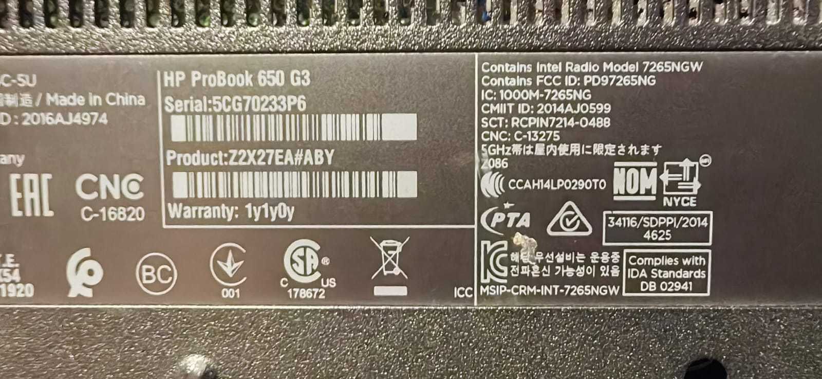 Laptop HP ProBook 650 G3 cu procesor Intel® Core™ i5-7200U 2.50 GHz