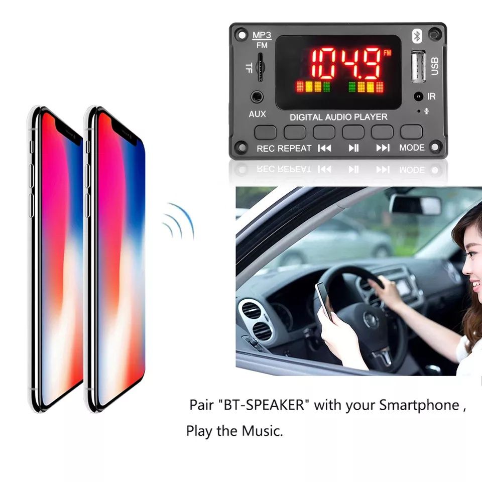 MP 3 player 12V за вграждане с Bluetooth 5.0, микрофон,Tf card,,Fm,AUX