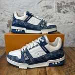 Louis Vuitton Blue Denim Monogram White Trainer Adidasi - REDUCERE