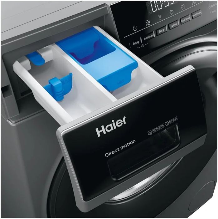 Нова инверторна Direct Drive слим пералня с пара Haier 8 кг антрацит