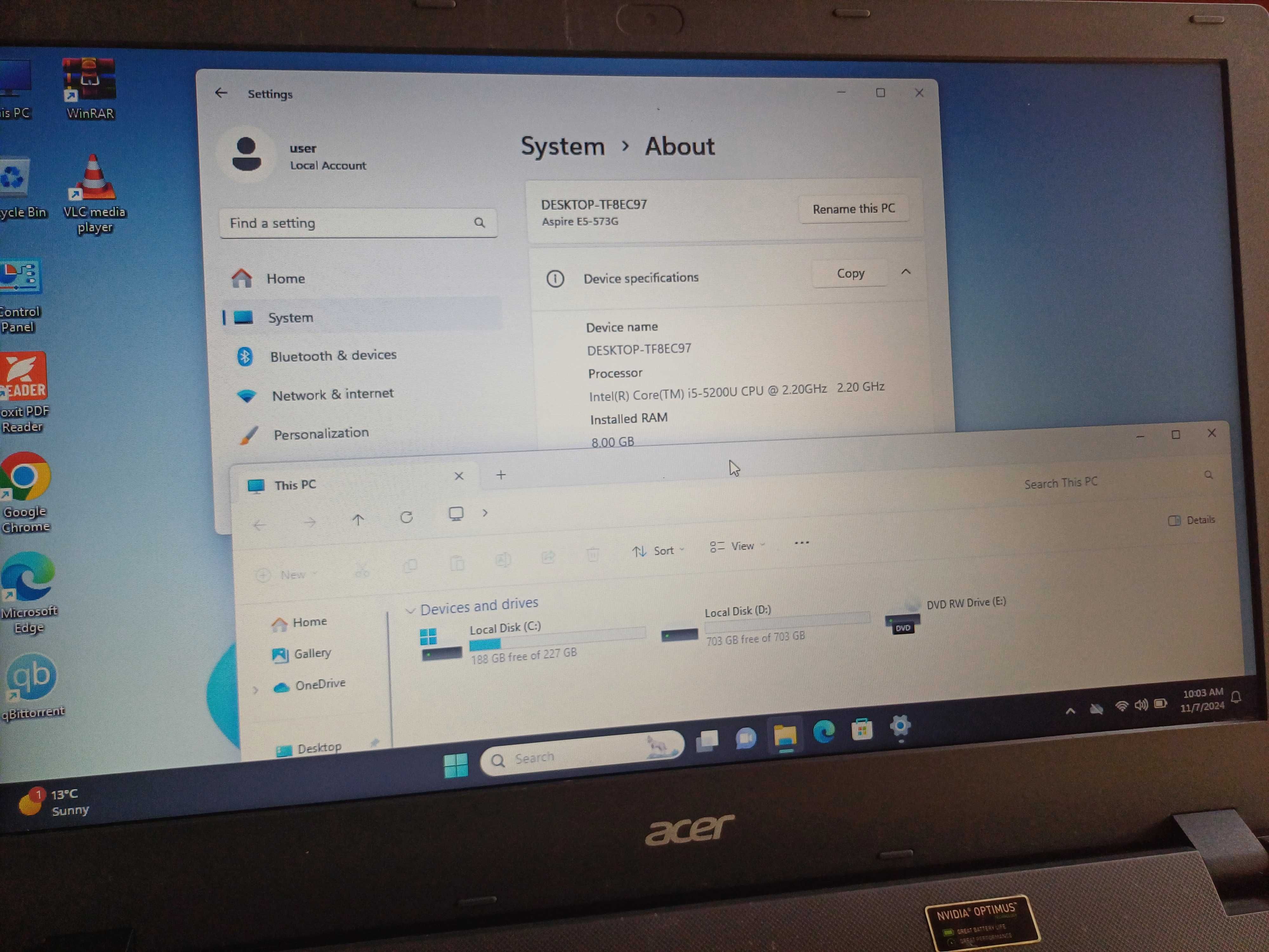 15.6'HD Acer Core™i5-5th/Nvidia 920M - 2GB/8GB Ram/1TB HDD Sata