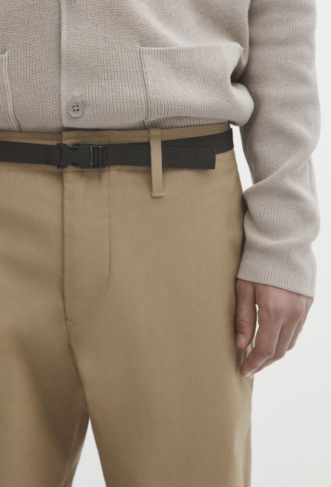 Pantaloni Massimo Dutti, cu curea, bej/kaki
