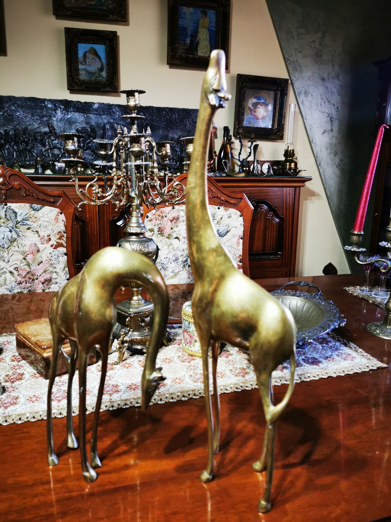 Vand set 2 girafe din bronz masiv, peste 30cm inaltime!