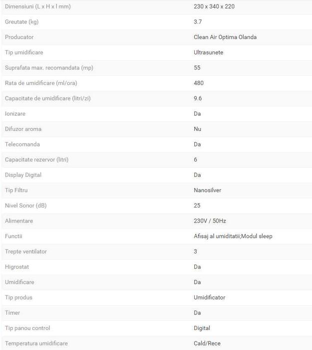 Umidificator , Purificator , Lampa de Veghe , Clean Air Optima CA604