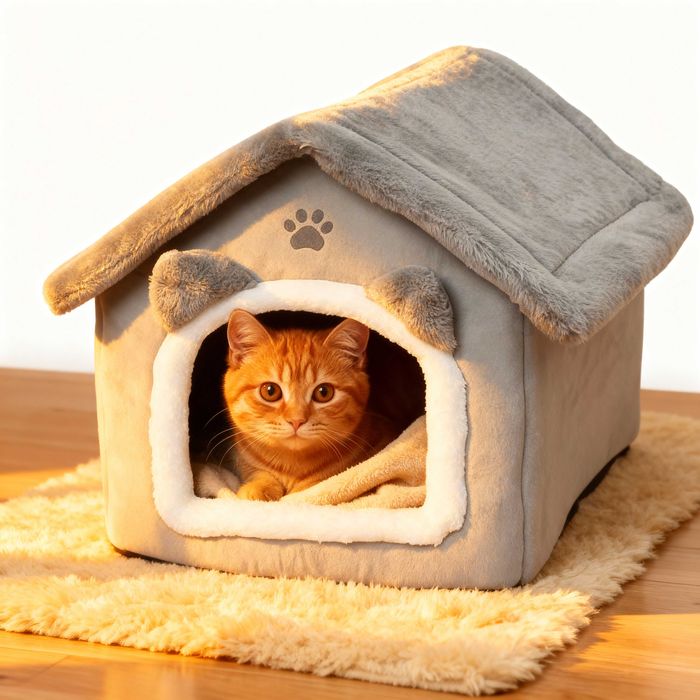 Casuta pliabila pisici cu acoperis detasabil perna lavabila 39x38x35cm