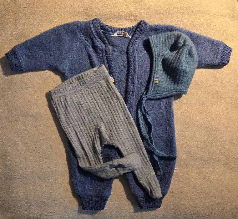 Salopeta, colanti si caciula lana merinos nou-născut
