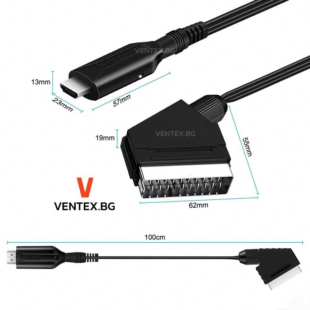 SCART към HDMI преобразувател за DVD, приемник, телевизор, тв бокс 1 М