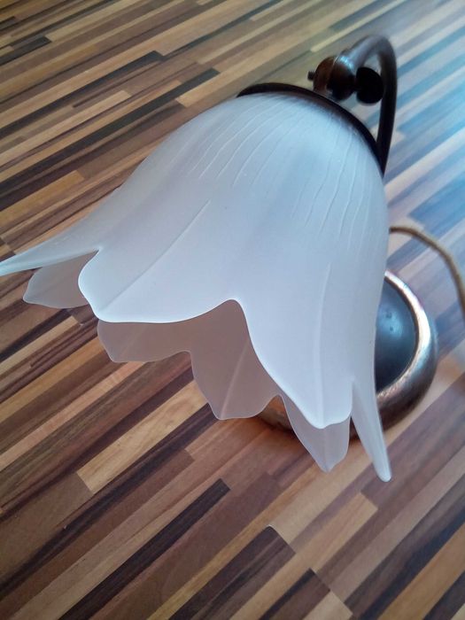 Lampă electrică veche/vintage abajur sticlă - braț mobil din antimoniu