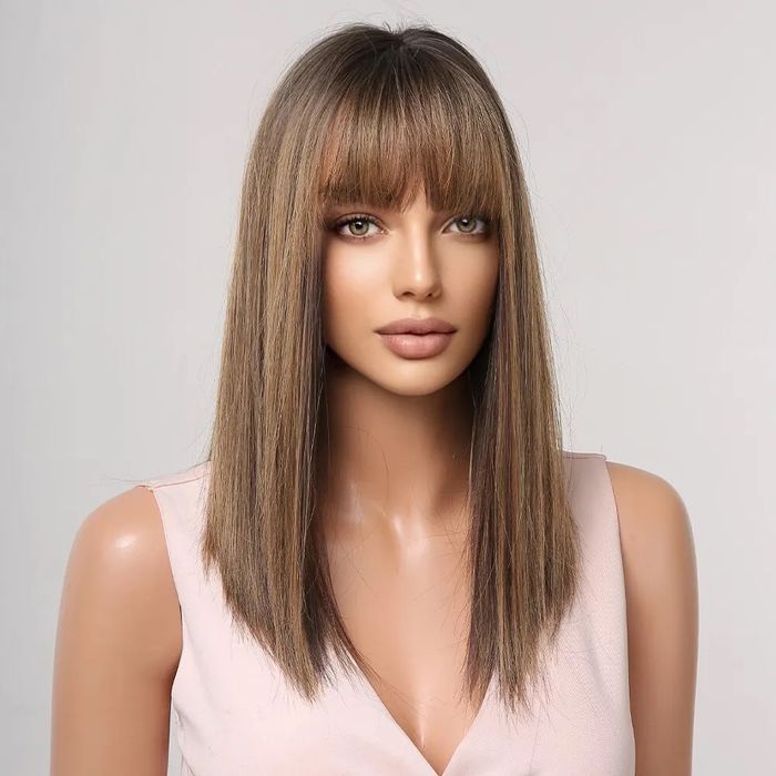 Peruca Z30 Satena Castanie Breton bob maro filata scurta suvite blonde