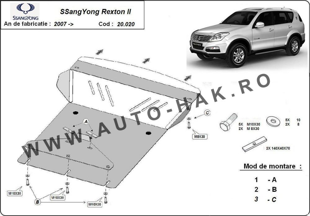 Scut motor metalic SsangYong Rexton 2006 -2017 - otel 2mm