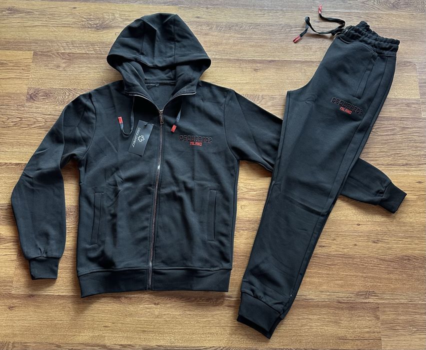 Мъжки,памучен,черен екип Dsquared с червено по логото
