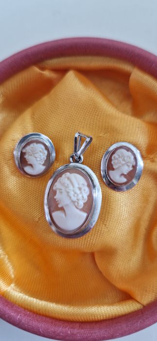 Set superb camee, cercei si pandant din argint marcat