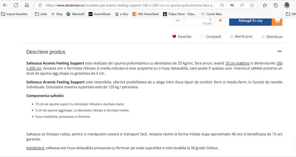 Saltea pat Aramis Feelings Support