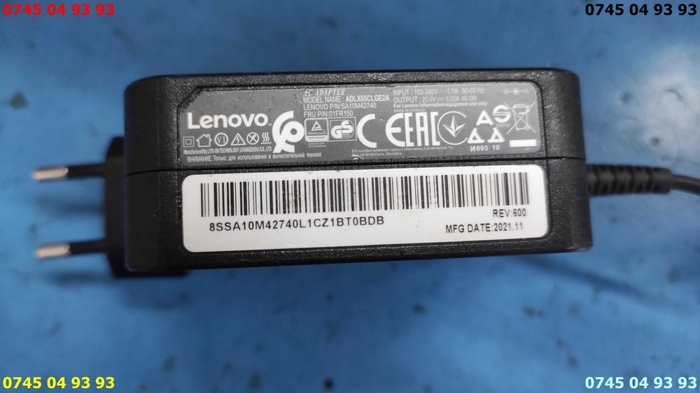 alimentator incarcator original Lenovo 20v 3.25A mufa subtire 65w nou