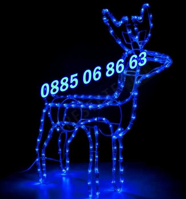 Коледен светещ елен, коледна украса, синя светлина