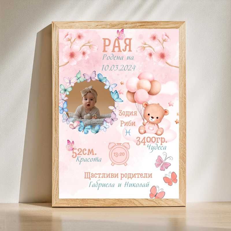 Бебешки визитки Формат А4 в рамка