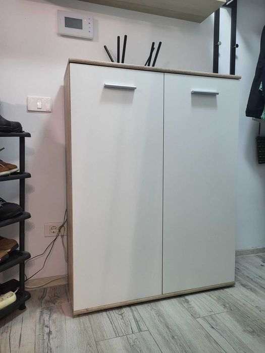 Pantofar alb și stejar, modern, 2 uși, 12 compartimente, 118 cm