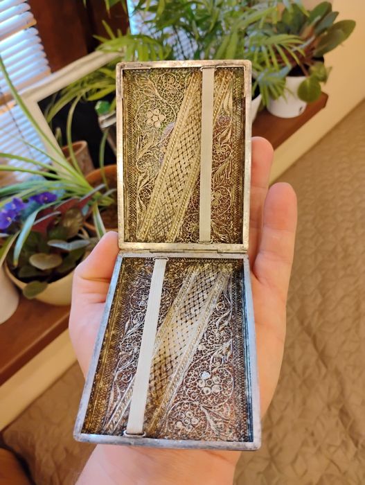 Уникална антикварна сребърна филигран табакера (музеен експонат)