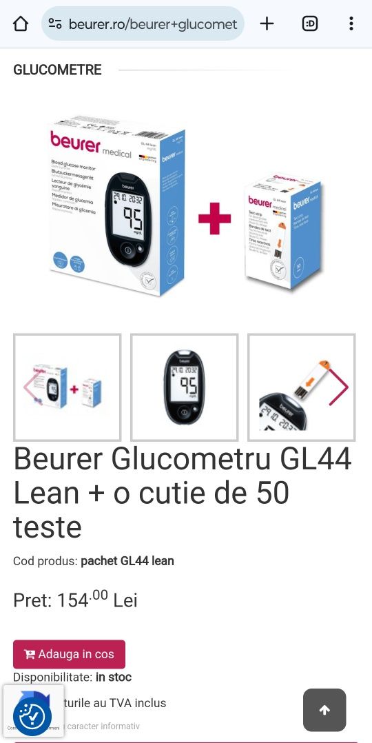 Glucometru Beurer GL44 Lean + 50 benzi de test